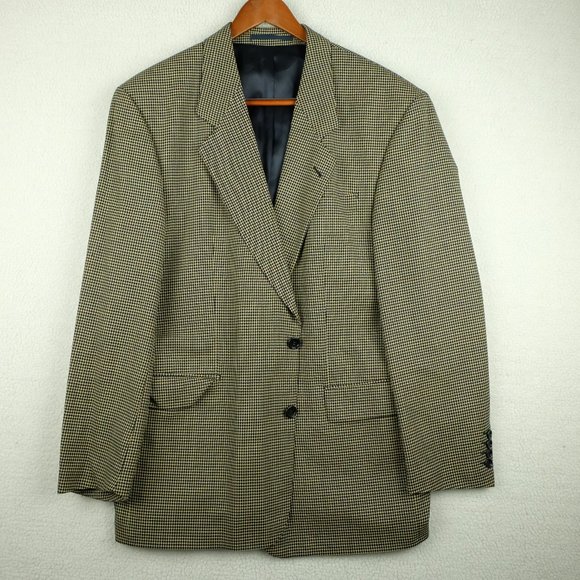 Hugo Boss Mens Blazer Jacket 44L Tall Black Yellow Loro Piana Super 100s Check - Picture 1 of 15